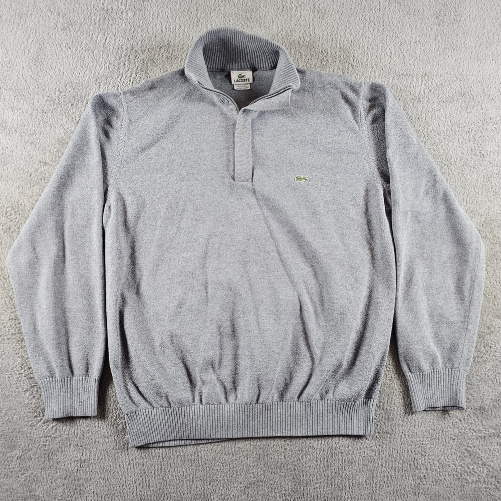Lacoste Mens Quarter Zip Sweater Heather Grey Cotton Size 6 XL Crocodile Logo